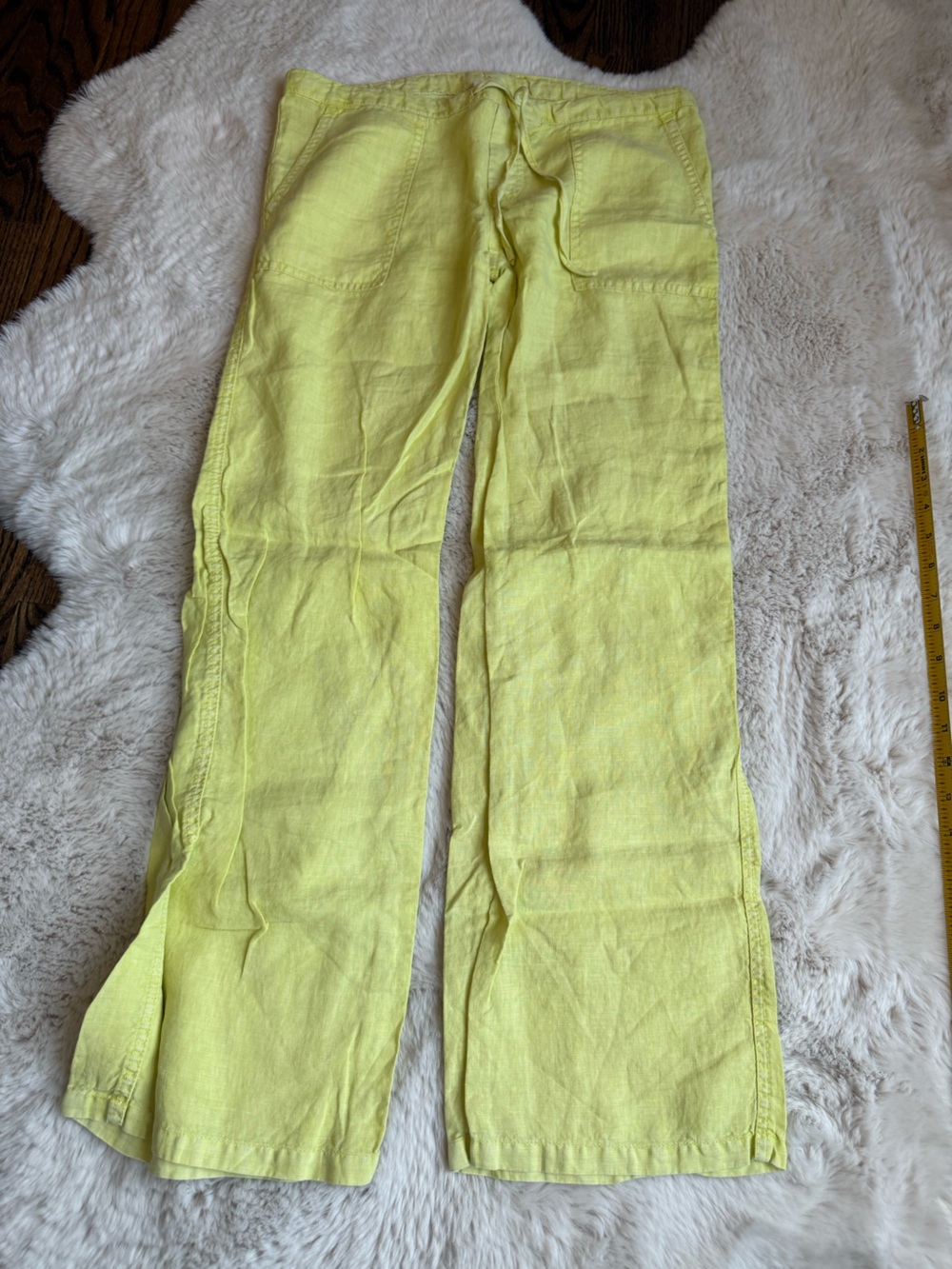 LONDONJEAN Lemon Yellow Boot Cut Linen-Blend Pants
